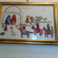 quadro con cornice dorata e lavoro ricamo a mano 