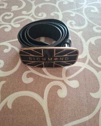 cintura uomo denim richmond pelle nera 110 cm y2k 