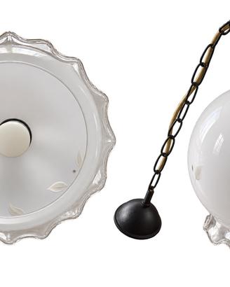 Lampadario vintage in vetro satinato decorato