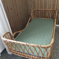 Letto singolo in bambù e vimini, vintage, anni '70
