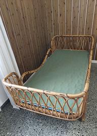 Letto singolo in bambù e vimini, vintage, anni '70