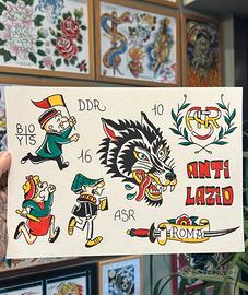 Tavola  Tattoo Flash -AS Roma  ( Fatta a Mano)