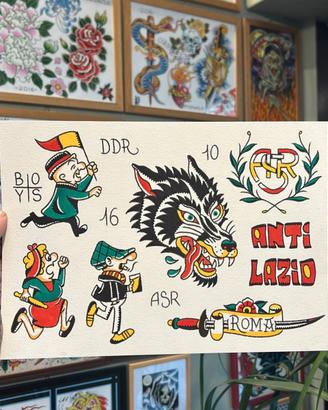 Tavola  Tattoo Flash -AS Roma  ( Fatta a Mano)