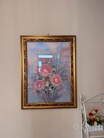 Quadro floreale con cornice legno dorata