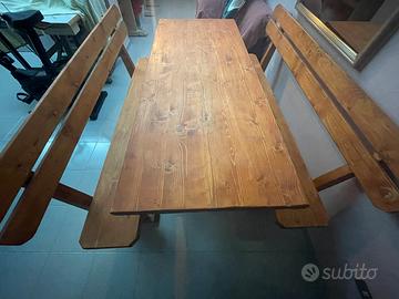 Tavolo Artigianale in Legno e rispettive 2 Panche