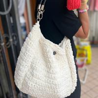 Borsa artiginale in Ciniglia bianca e Cordino Thai