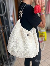 Borsa artiginale in Ciniglia bianca e Cordino Thai