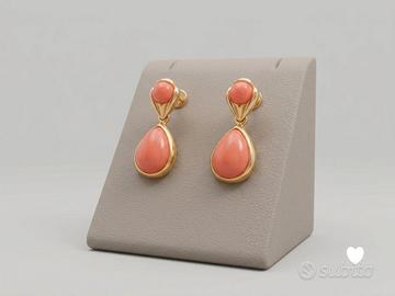 Orecchini vintage oro 18k e bachelite rosa retrò