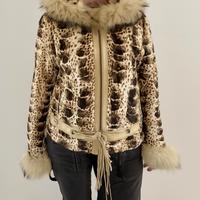 Giacca di visone leopardata con cappuccio