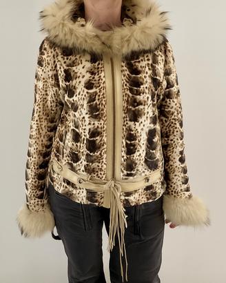 Giacca di visone leopardata con cappuccio