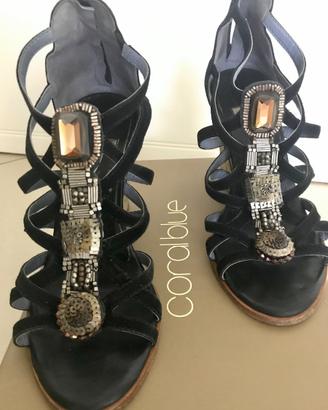 Sandali Coral Blue mis. 38 zeppa corda beige nero
