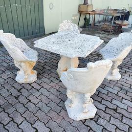 Set da giardino in cemento anni 20 tavolo e 4 polt