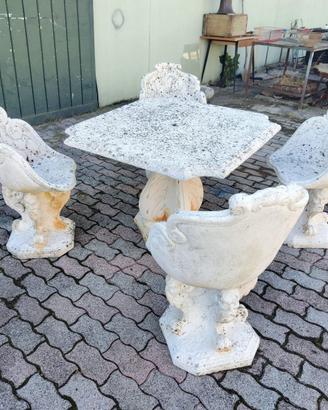 Set da giardino in cemento anni 20 tavolo e 4 polt