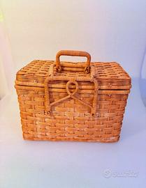 Cestino da picnic vintage in vimini anni '70