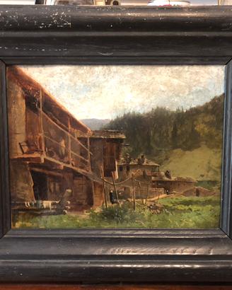Dipinto “Borgo valdostano con figure”