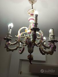 lampadario Capodimonte antico dipinto a mano 8 luc