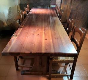 Tavolo in legno massiccio 10 posti + 10 sedie