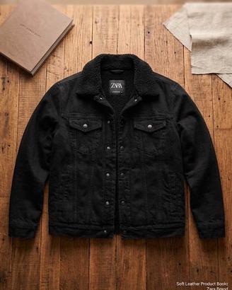 giacca in denim  nero con interno pelliccia sintet