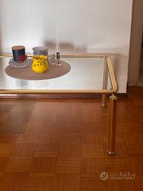 Tavolino da salotto vintage in ottone e vetro 93x5