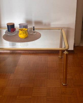Tavolino da salotto vintage in ottone e vetro 93x5