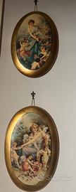 Coppia di quadri ovali vintage con cornice dorata