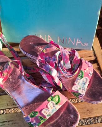 Sandali zeppa Nina Nina' 41 laccetti rosa scatola