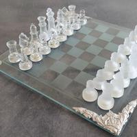 Scacchiera cristallo nuova con decorazione argento