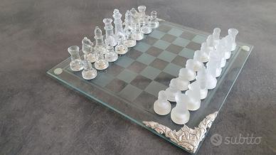 Scacchiera cristallo nuova con decorazione argento