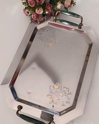 vassoio Motti inox 18/10 con oro  24 carati nuovo