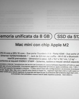 Mac mini M2 512gb+monitor 27" Asus nuovi
