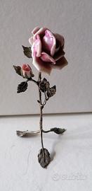 Statua rose in porcellana e argento 800 
