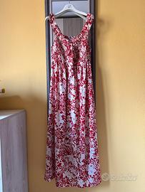 Vestito lungo rosso e panna