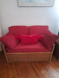 Divanetto in vimini rattan due posti , con cuscini