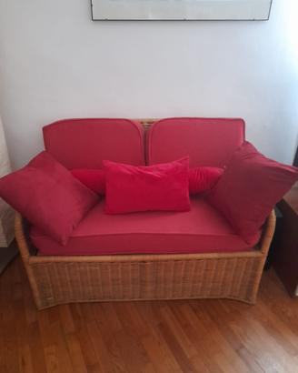Divanetto in vimini rattan due posti , con cuscini
