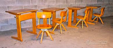 Sedie girevoli tavoli anni50 scuola legno faggio
