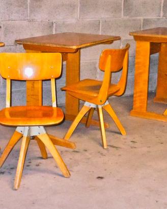 Sedie girevoli tavoli anni50 scuola legno faggio
