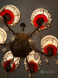 Lampadario vintage a 6 luci con lanternine opalini