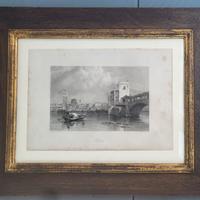 Stampa antica.Pavia il ponte Vecchio