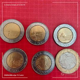 6 monete da 500 e 1000 lire