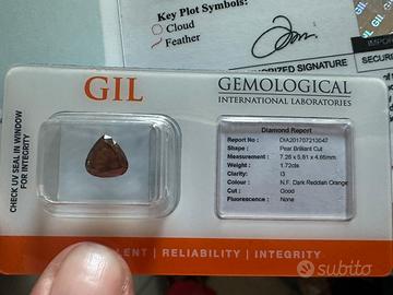 Diamante, taglio pera, 1,72 carati