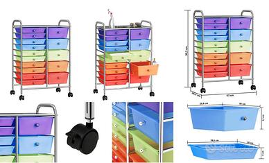 Carrello Portaoggetti 15 Cassetti Multicolor nuovo