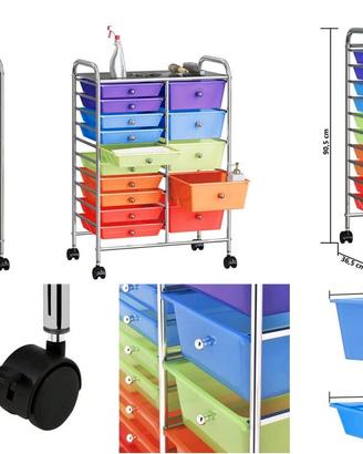 Carrello Portaoggetti 15 Cassetti Multicolor nuovo