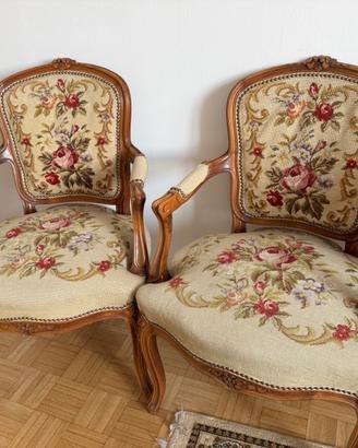 Coppia di poltrone vintage stile Luigi XV in arazz