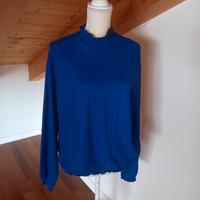 blusa blu elettrico TG L ampia manica lunga