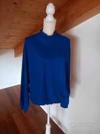 blusa blu elettrico TG L ampia manica lunga