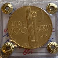 100 Lire Fascio Fascione BB+ Moneta Oro 900 1923