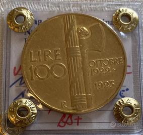 100 Lire Fascio Fascione BB+ Moneta Oro 900 1923