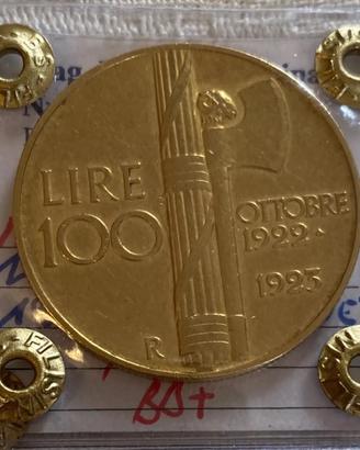 100 Lire Fascio Fascione BB+ Moneta Oro 900 1923