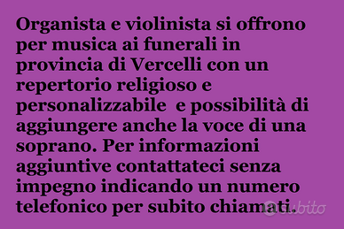 Organista Violinista musica funerale Vercelli