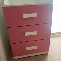 Cassettiera da scrivania bianca e rosa